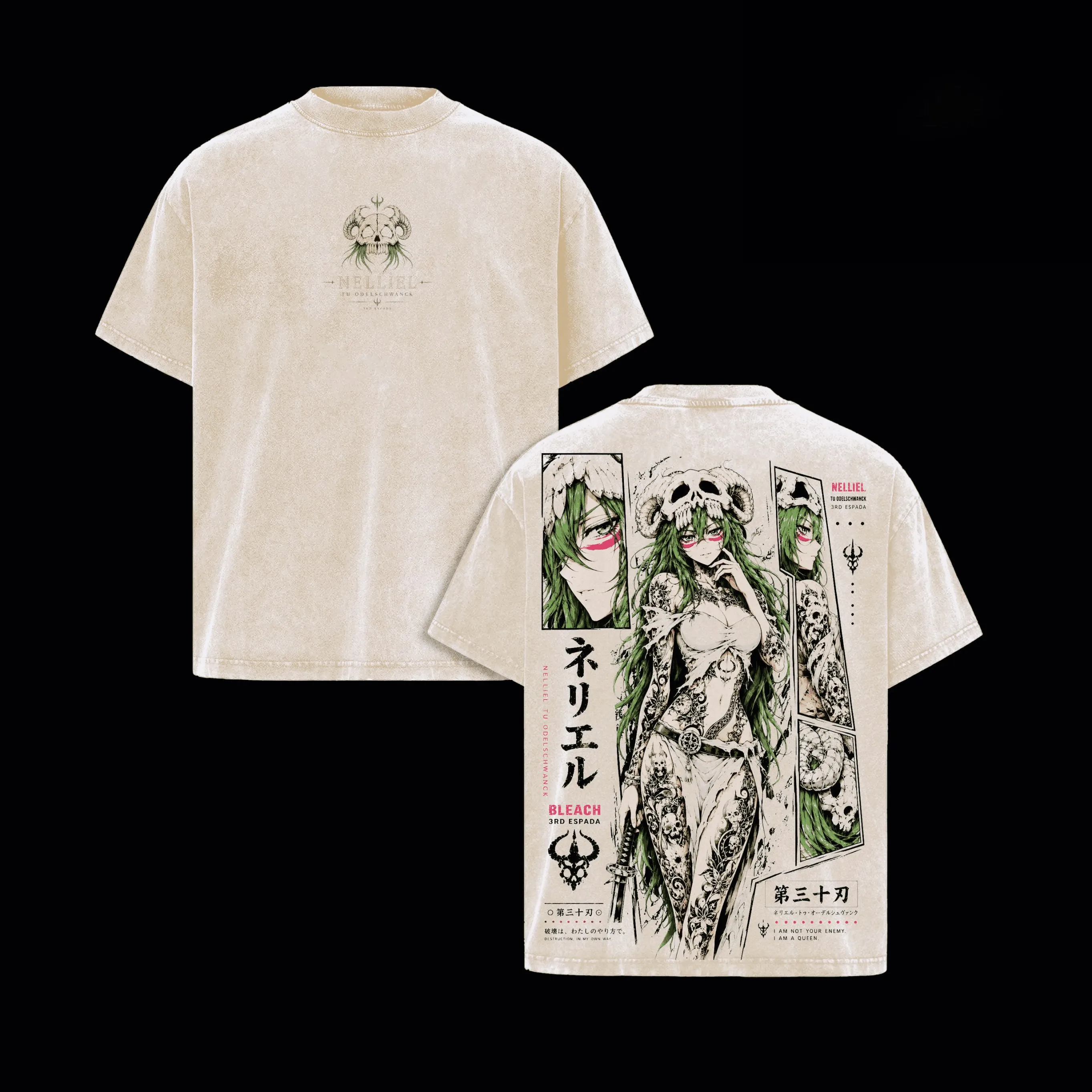Nelliel Tu Odelschwanck BLEACH T-shirt Men Clothing Anime Trendy Vintage Washed T Shirt Summer Oversized 100% Cotton Tee Clothes