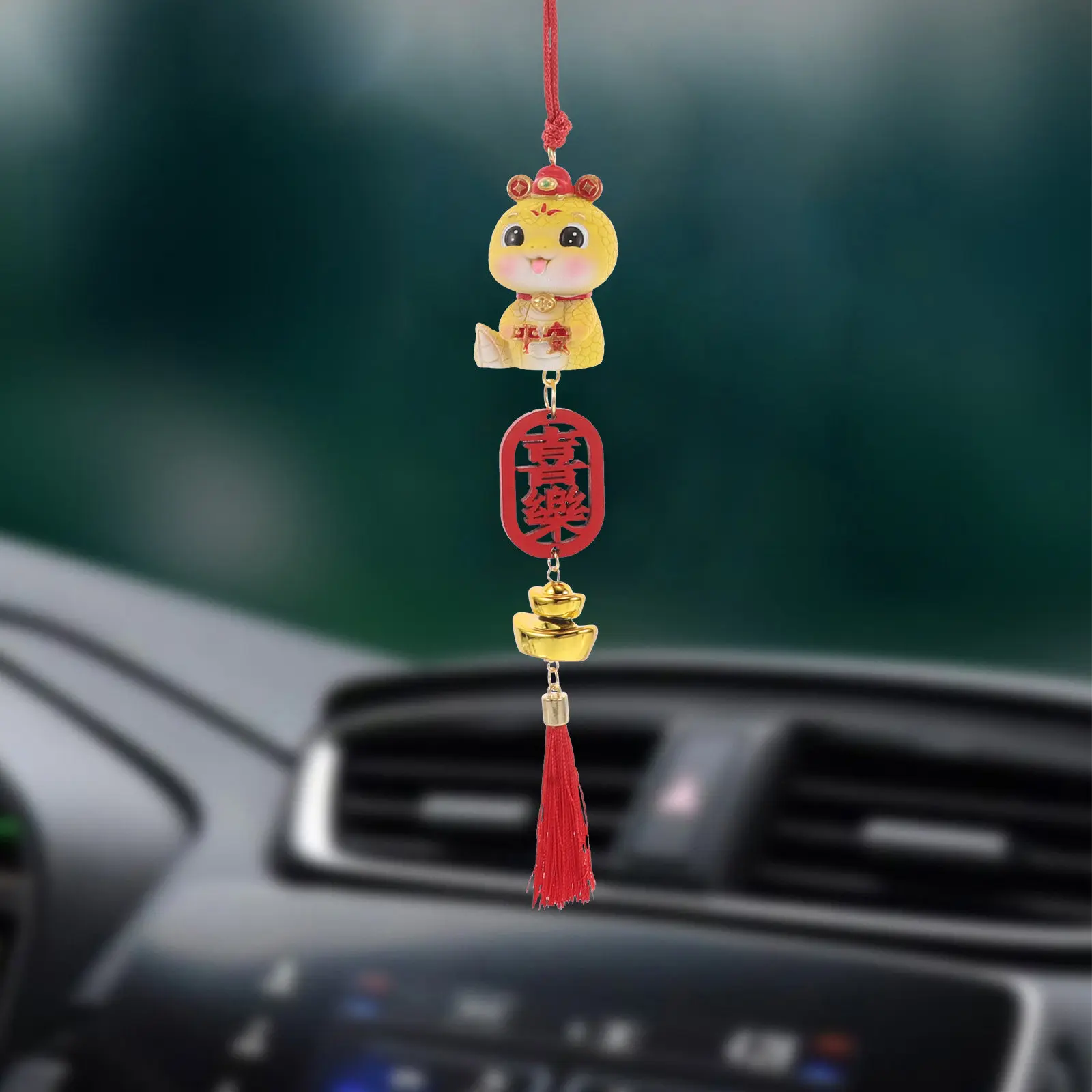 Snake Hanging Ornament for Car Interior Resin Metal Rearview Mirror Charm Automotive Decor Festival Fortune Symbol Aesthetic