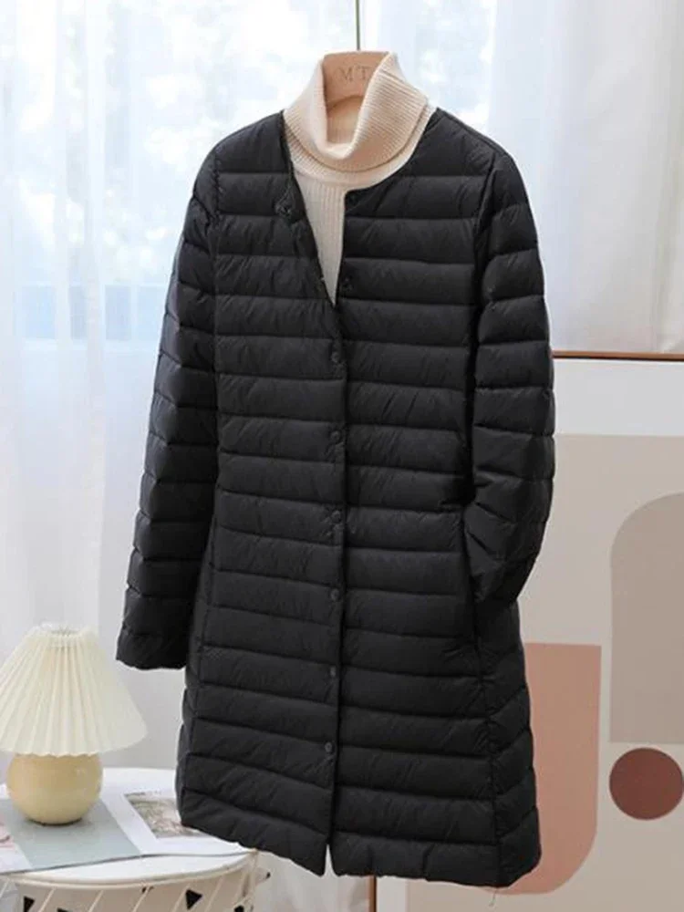 Winter Ultra Light Thin Duck Down Coat Women Spring Long Slim Warm Basic Quilted Puffer Jacket  ED1957