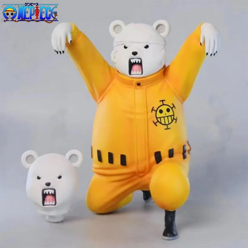 18cm One Piece Bebo Bear Kung Fu Big Bear Gk Statue Q-Edition Cute Two Headed Handmade Model Desktop Decoration Doll Toy Gifts