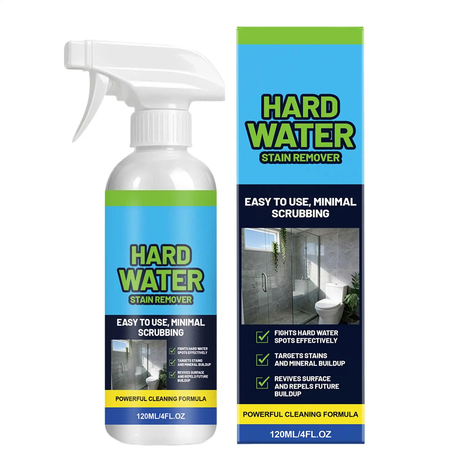 120ml Water Stain Remover Spray No Scrub Scale Remover Bathroom Stain Remover Glass Cleaner for Glass Mirrors Faucets Hardware