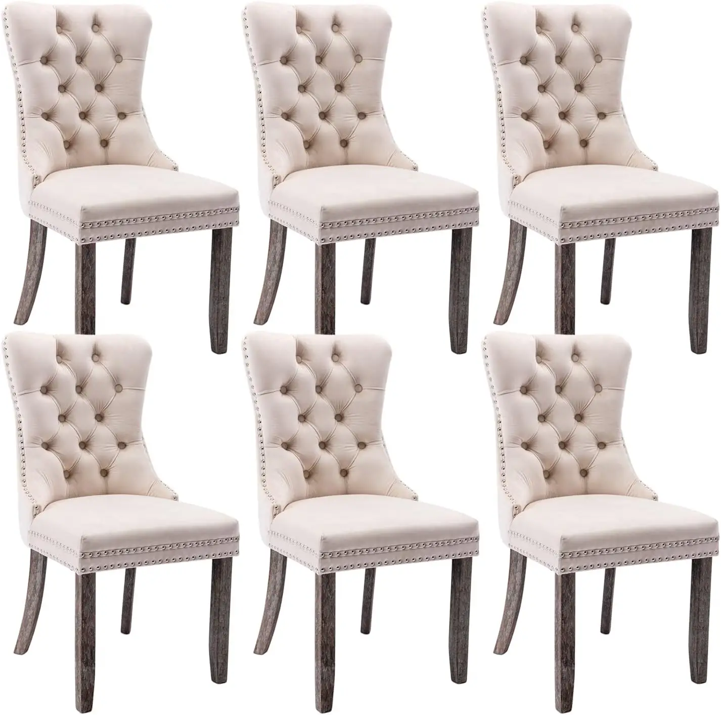 

Tufted Dining Chairs Set Of 6, Velvet Upholstered Dining Chairs With Nailhead Ba And Ring Pull Trim, Solid Wood Dining Chairs
