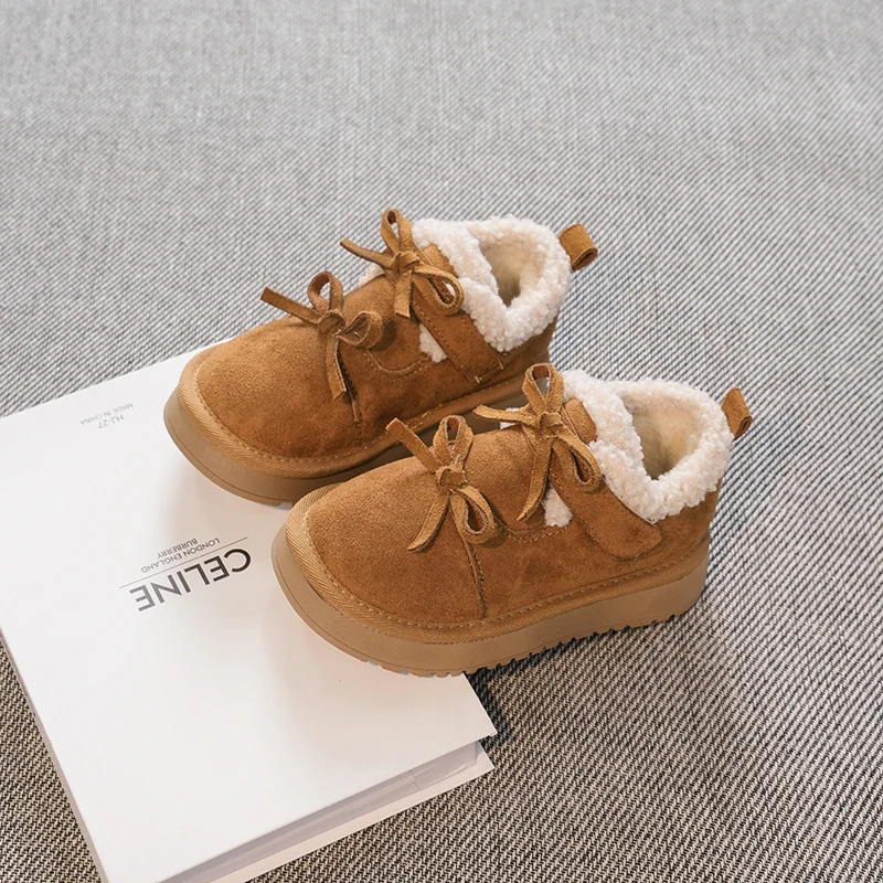الفتيات أحذية الثلوج 2-18 سنة الجمل الملونة القوس القوس مبطن سميكة الأطفال الفراء الأحذية المألوف مائة الاطفال أحذية بوت قصيرة
