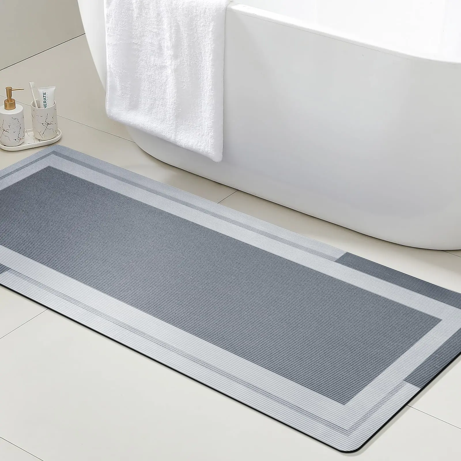 

VIKAMA Bathroom Runner Rug with No Slip Rubber Backing Quick Dry Ultra Absorbent Bath Mat Machine Washable Floor Mats Home Decor