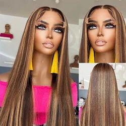 Highlight Honey Blonde Straight Human Hair Wigs For Women 4x4 Closure Wig Colored 13x4 HD Lace Frontal Wig Pre Plucked