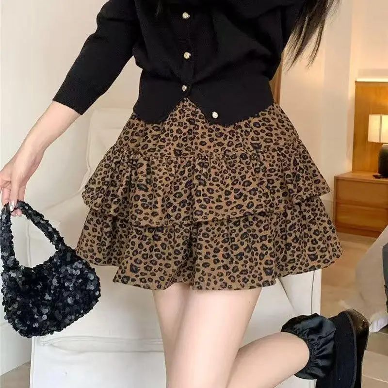 Leopard Print A Line Skirt High Waist Women Spring Summer Fashionable And Versatile Skirt For College Student