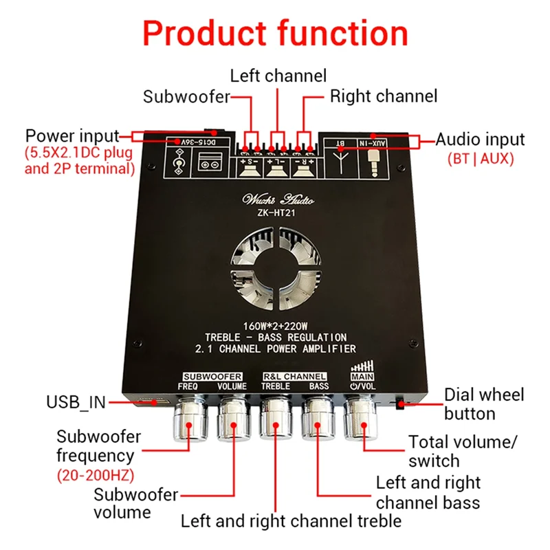 

B30C-HT21-3G Third Generation 2.1 Channel Bluetooth Power Amplifier Board TDA7498E Bluetooth Power Amplifier 160Wx2+220W