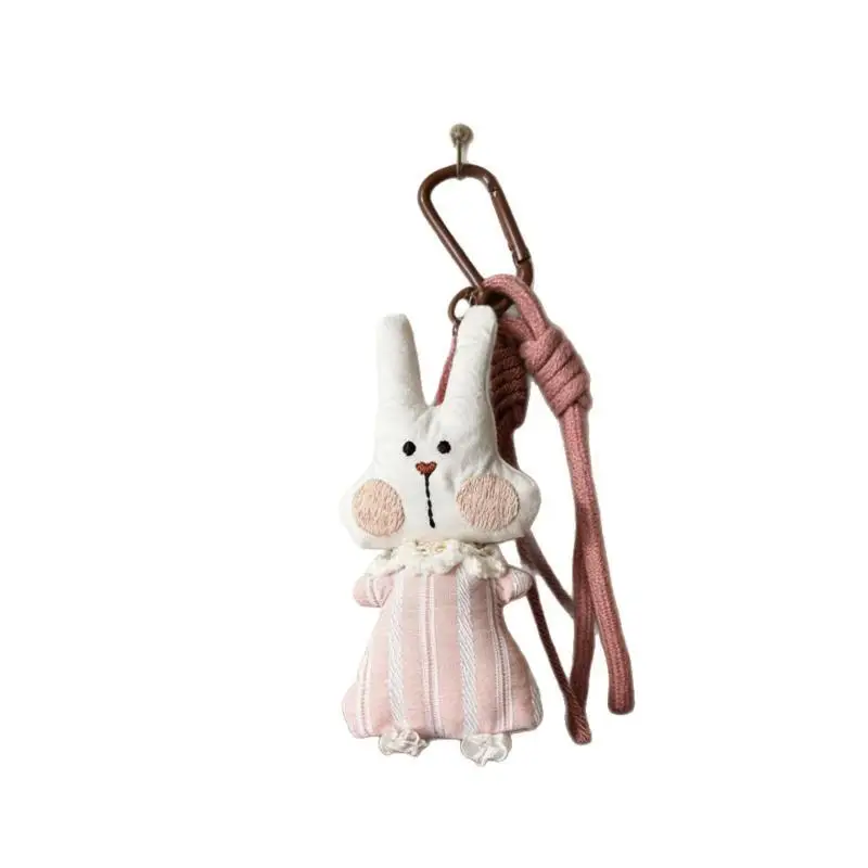 Cute Cloth Doll Keychain Vintage Fabric Animal Flower Pendant Bag Hanging Ornament For Backpack Decoration Gift