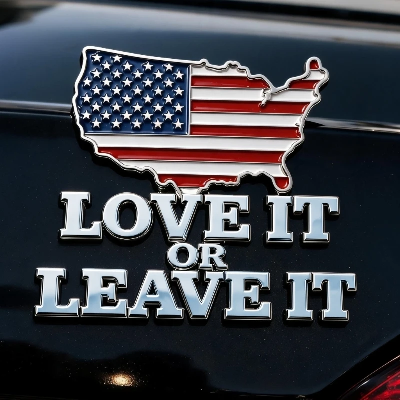 Car Exterior Emblems Badge Trunk Lid Car Sign with Silver Tone Letters, Adhesive Backing and Layered Map Shape for Vehicle