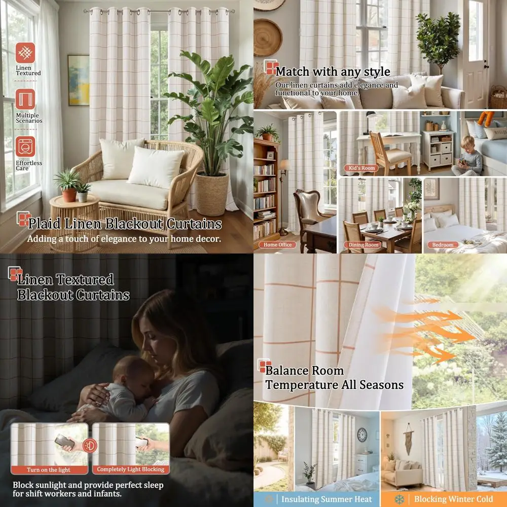 

Terracotta Linen Blackout Curtains, 90 Long, Boho Style Grommet Panels, 52x90 Inches, 2-Pack for Living Room