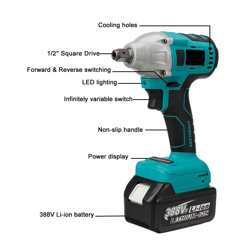 Brushless Electric Impact Wrench 1/2 Sokect 800N.m Cordless Wrench Screwdriver Power Tools Rechargeable for Makita 18V Battery