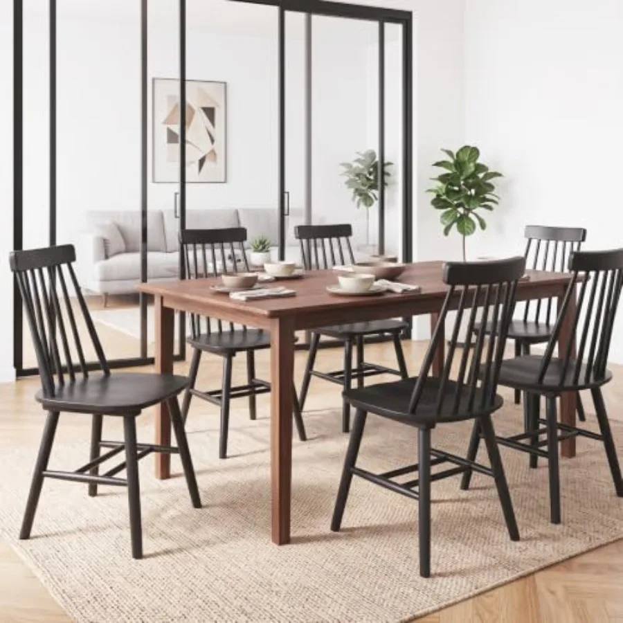 Wood Dining Chairs 6, Windsor Farmhouse: solid pine, natural finish, stackable and ergonomic for kitchen or dining room use