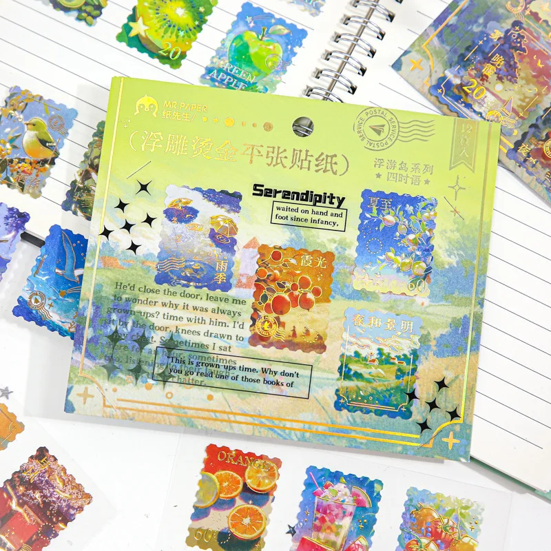 2Pcs Vintage Stamp‑Style Coated Paper Stickers Hot Stamping Embossed Design for Diary Album Collage Decoration2Pcs Vintage Stamp