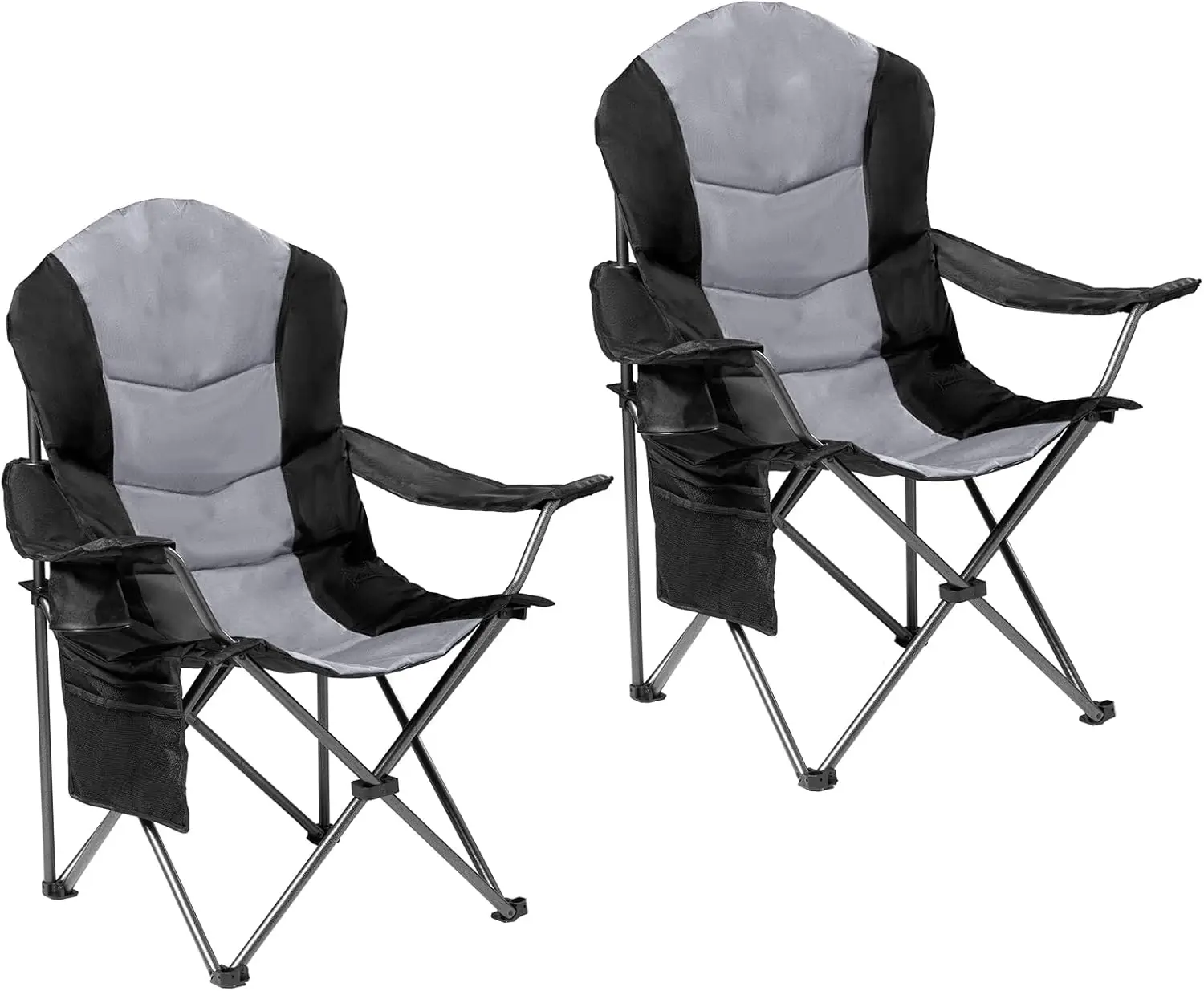

2 Pack Folding Camping Chairs for Adults - High Back Padded Outdoor Lawn Chairs with Lumbar Support & Cup Holder, 400lbs Heavy