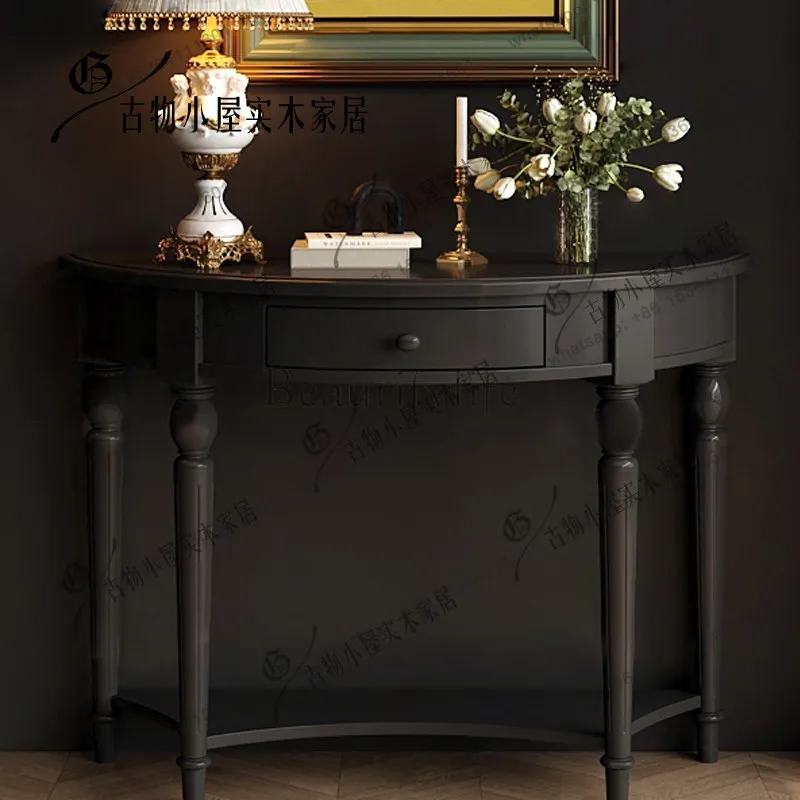 French black entrance table/villa high-end makeup table combination table and chairs/customizable