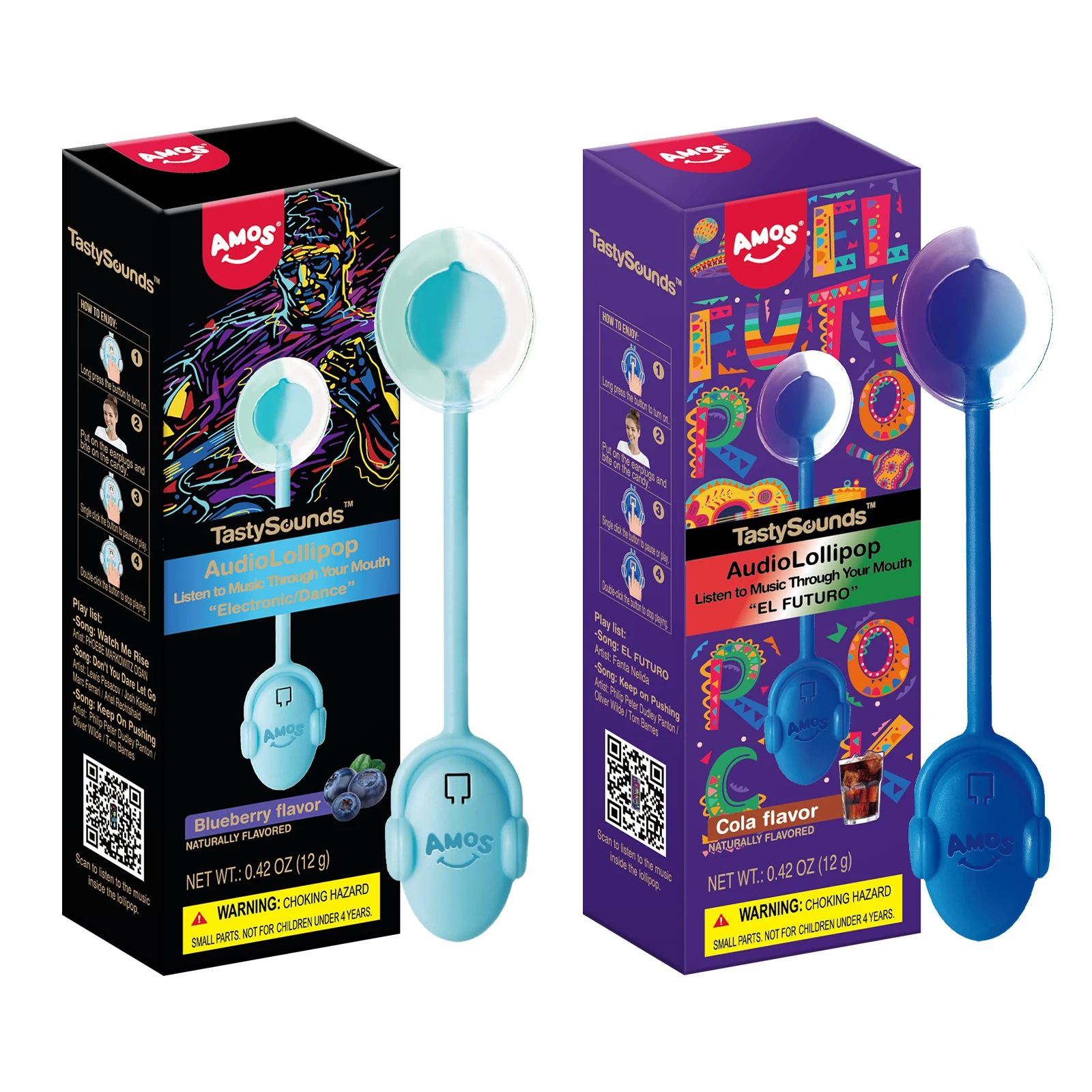 Permen Musik Bone Conduction Amos TastySounds Audio Singing Smart Lollipop Hadiah Rasa Blueberry&Cola