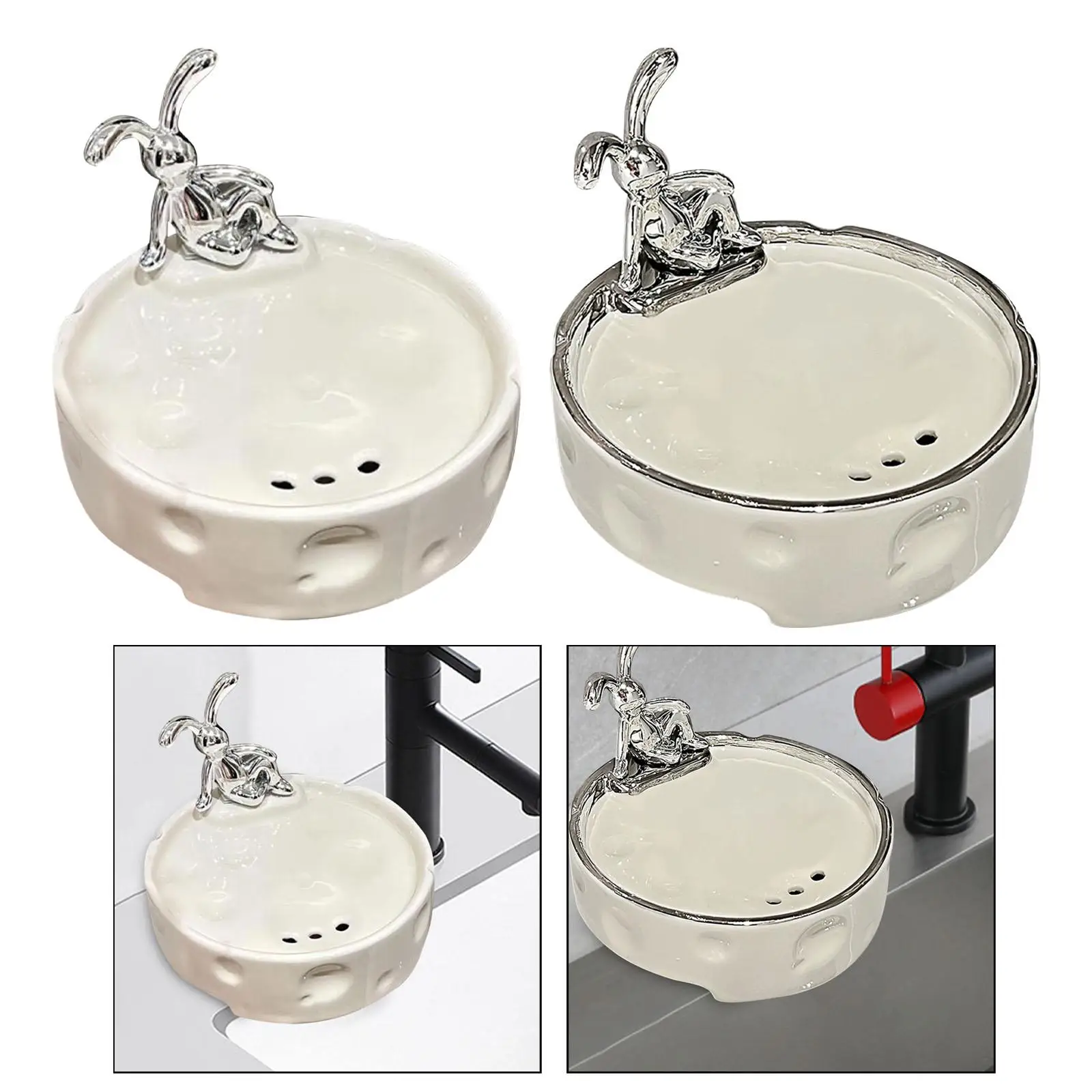 Soap Dish with Drain Rabbit Decoration Easy Clean Keep Soap Dry Soap Holder Soap Box for Bath Tub Shower Bathroom Sponges