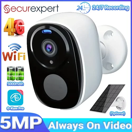 Imagen 1 del producto Cámara de seguridad Solar de 5MP, 4G, 2,4G, WiFi, inalámbrica, visión nocturna en Color para exteriores, alimentada por batería, soporte PIR, Audio bidireccional impermeable
