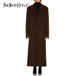 TWOTWINSTYLE Solid Loose Minimalist Overcoat For Women Notched Collar Long Sleeve Patchwork Single Breasted Coats Female Style