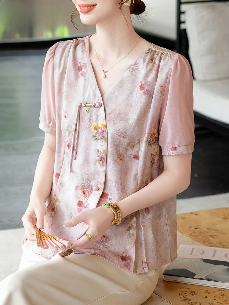 

New Chinese Sle Summer Outfit Set for Mom Cotton Saree ort Sve Women's Two-Piece Set Faionable Loose Fit V-Ne