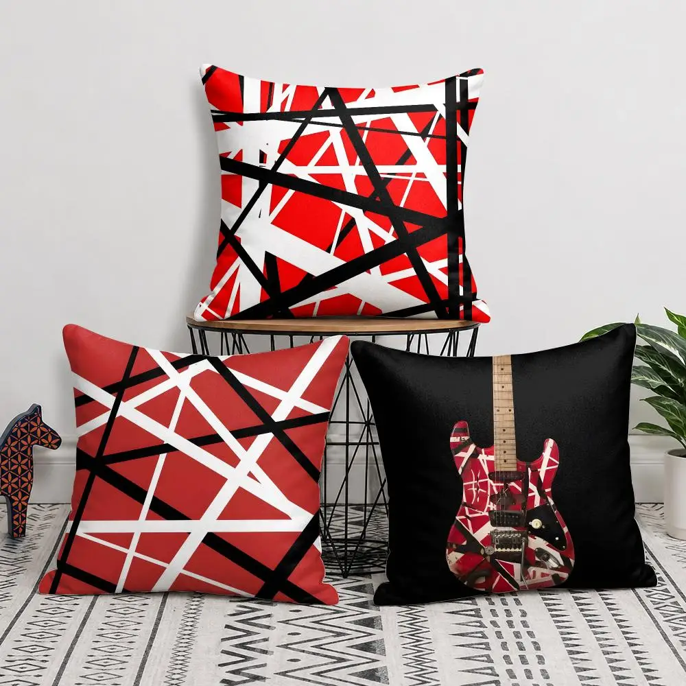 Cool Eddie V-Van Halen Pattern Cushion Cover Double-Sided Plush Sofa Cushion Covers Organic Breathable Invisible Zipper