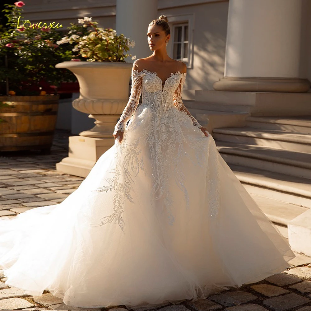 Loverxu A-Line Vintage Wedding Dresses Sweetheart Long Sleeve Vestido De Novia Embroidery Appliques Chic Custom Made Bridal Gown