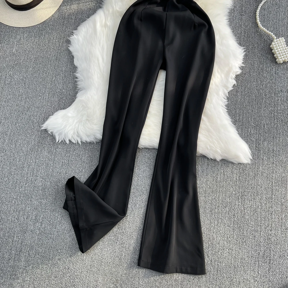 Women\'s Black Spaghetti Strap Jumpsuits V Neck Sleeveless Casual High Waist Wide leg Flare Pant Solid Sexy Jumpsiut Female