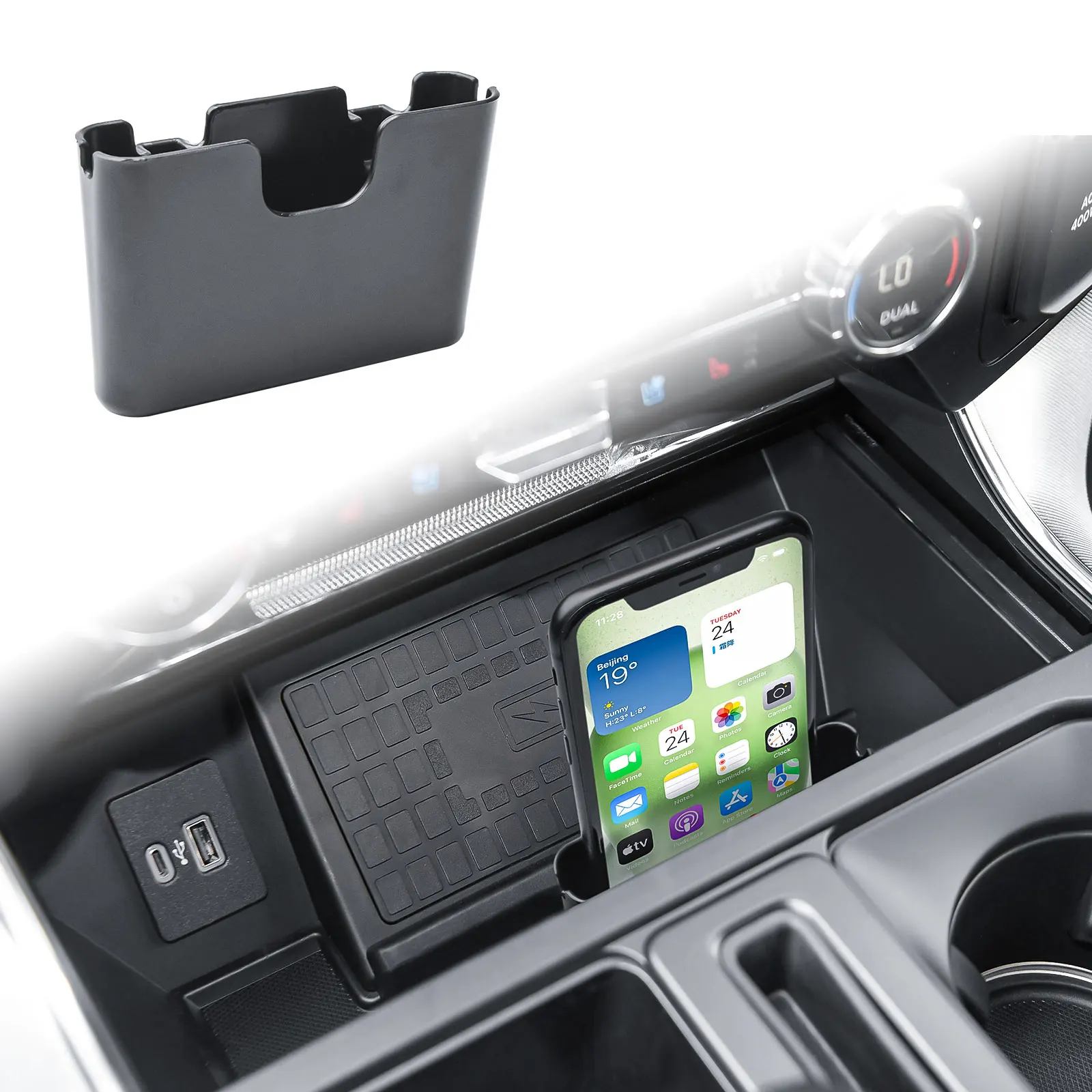 

Center Console Phone Mount Hanging Storage Box Tray for 2021-2025 2026 Ford F150 Gear Shift Hanging Phone Holder Car Organizer