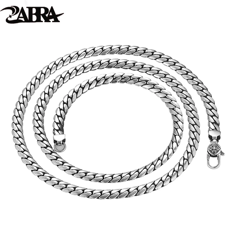 

ZABRA 2022 New Solid S925 Silver Jewelry fashion retro Personality flat Chain 5MM Diamond Buckle Snake Bone Chain Man Necklace