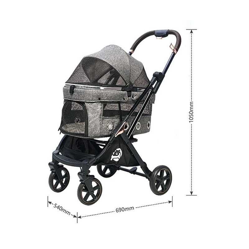 รถเข็นสัตว์เลี้ยงแบบปรับได้ 4 ล้อ สำหรับสุนัขและแมว ศูนย์ถ่วงต่ำ กันน้ำ พับได้ ปิดพับด้วยปุ่มเดียว