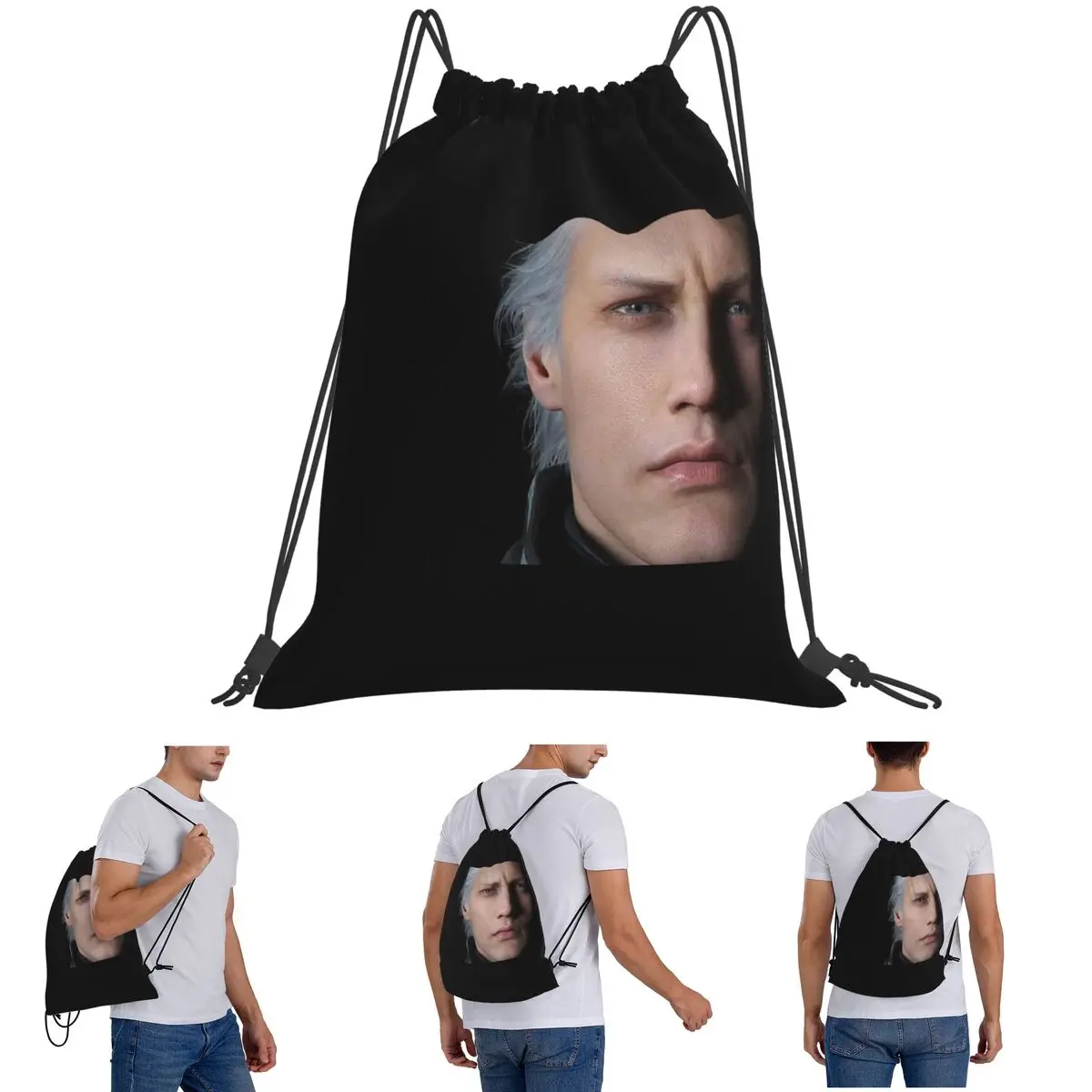 Devil May Cry 5 - Vergil Poster Backpacks Casual Drawstring Bags Shoes Bag Book Bags for Travel Students