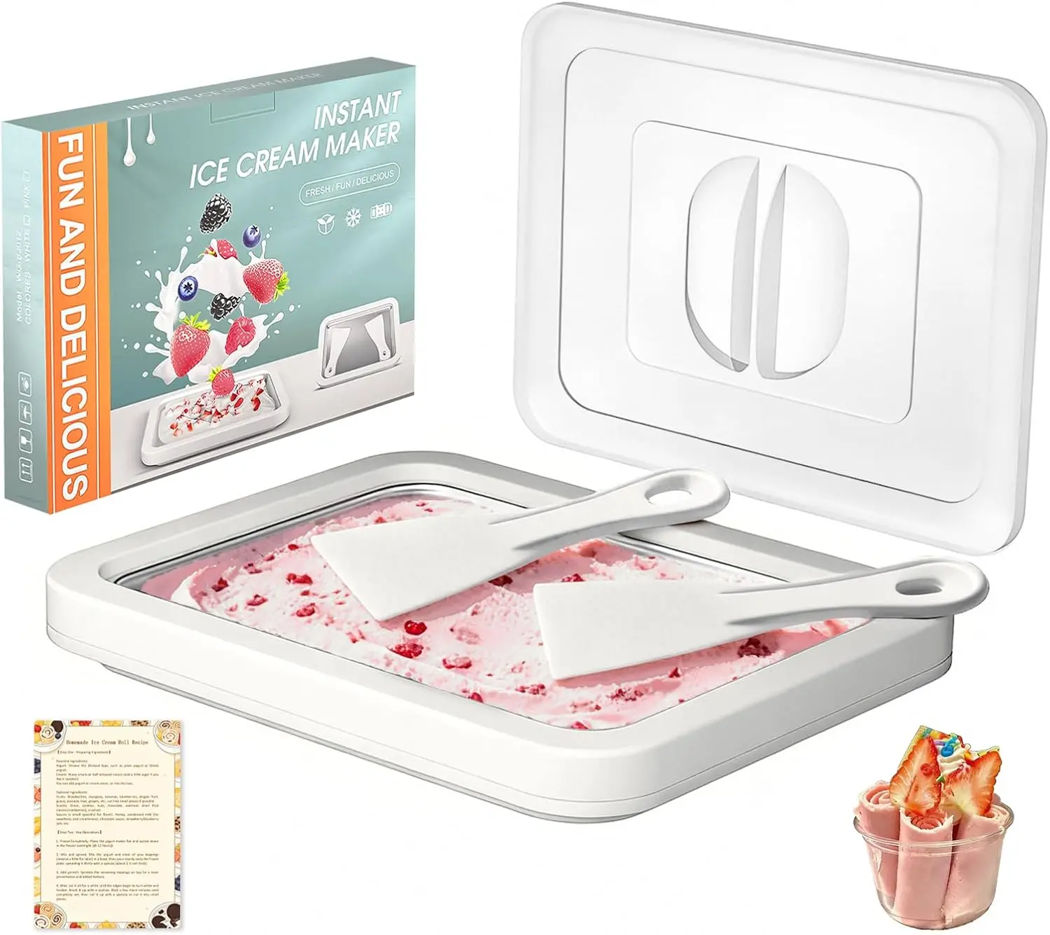 

Набор для приготовления ролл-мороженого с крышкой, 2 лопатками и руководством по рецептам — Форма для быстрого замораживания домашнего ролл-мороженого, для веселого приготовления