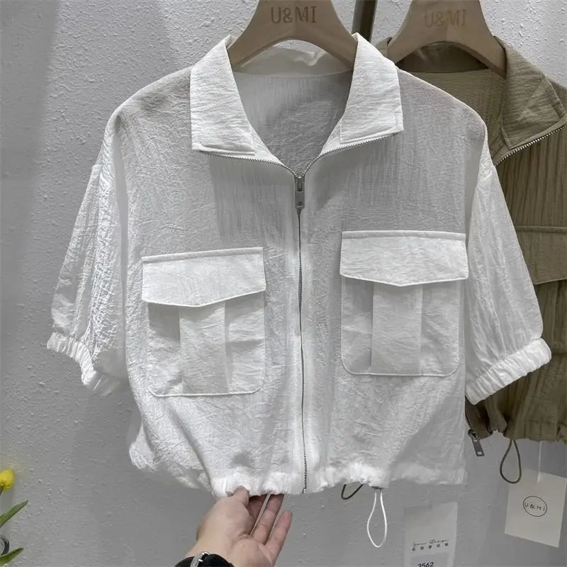 Sunscreen Jackets Women Aesthetic See-through Vintage Summer Girl Cropped Simple Temper Breathable Thin Basics Minority Clothing