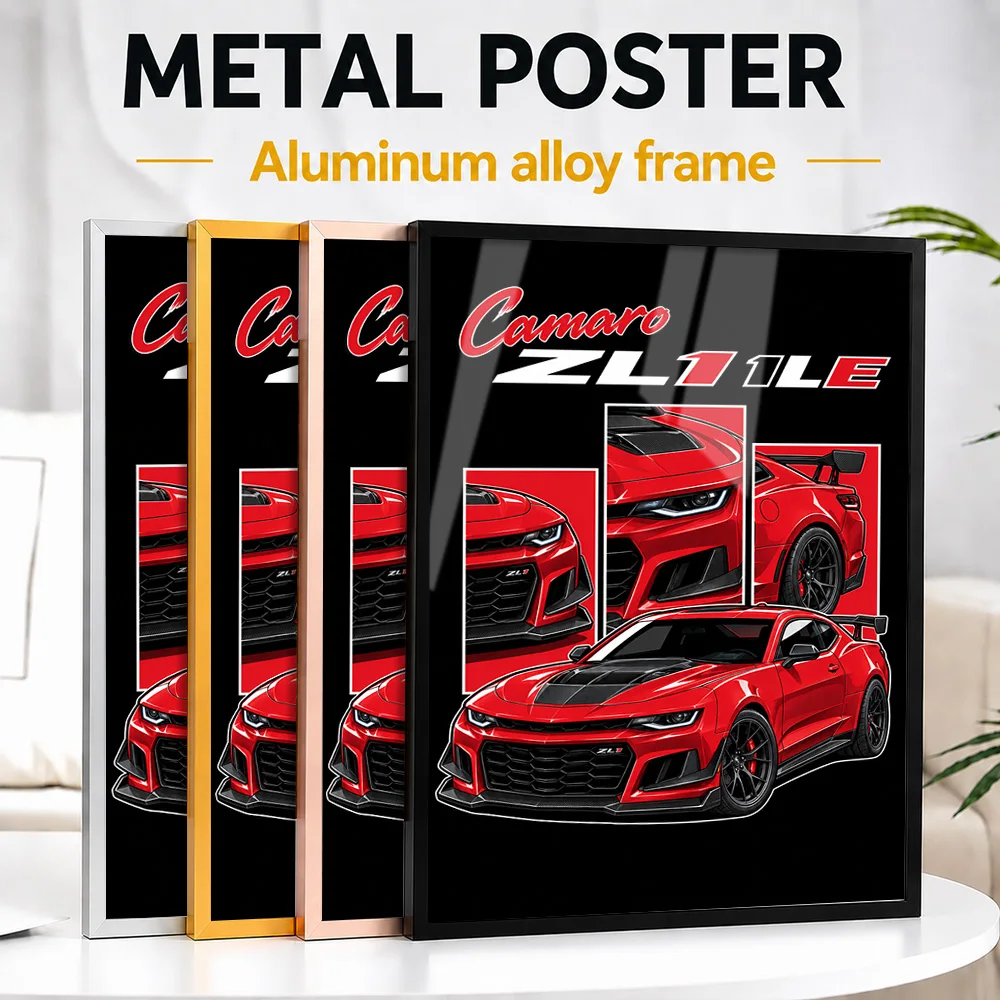 American Camaro ZL1 1LE Red Hot Sports Car Framed Metal Print Customized Speed Culture Wall Art Gift For Drivers In Home Office