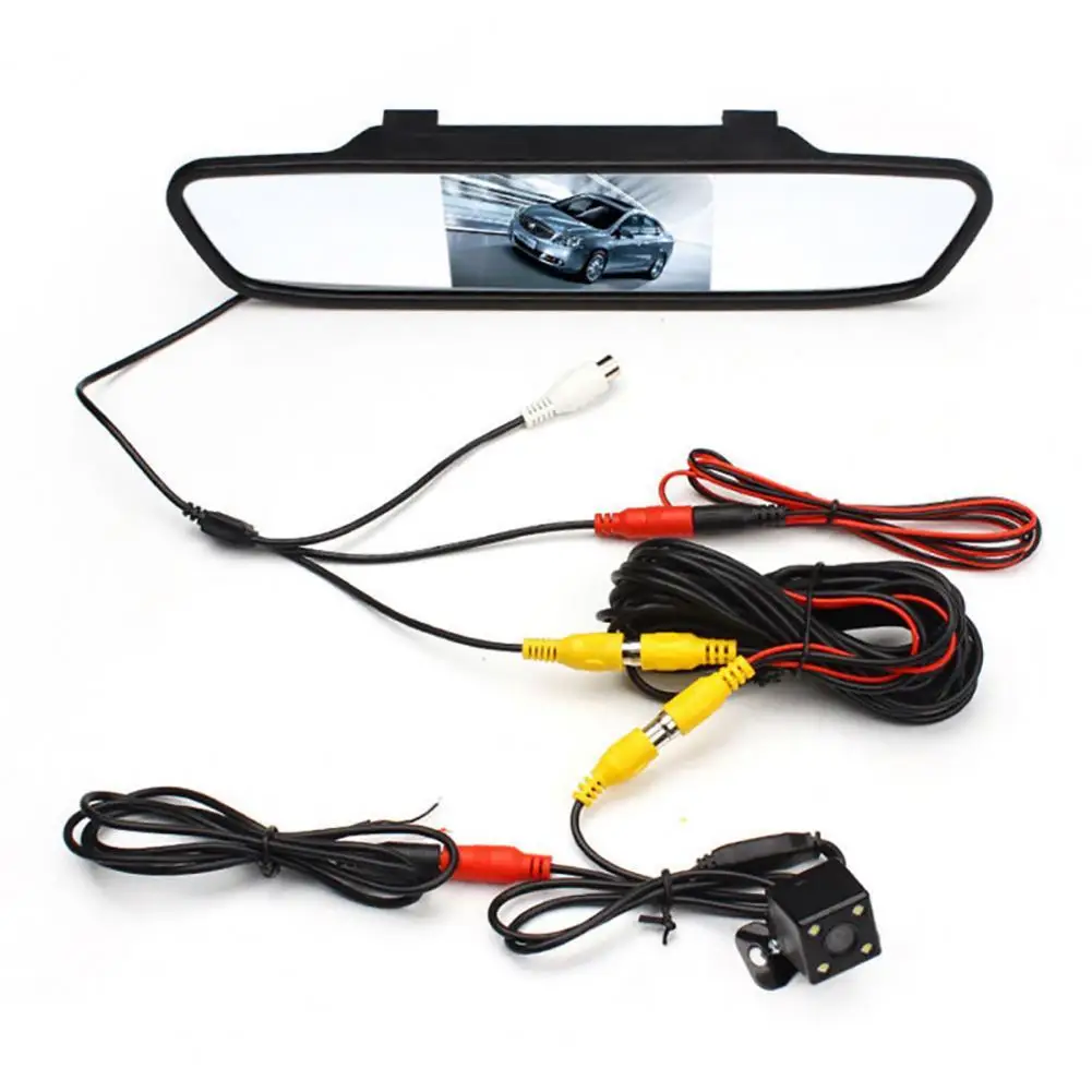 

Reverse Camera Night Vision Clear Image 4 LED Car Rear View Camera With 4.3-Inch Rearview Mirror For Automobile Car Accessories