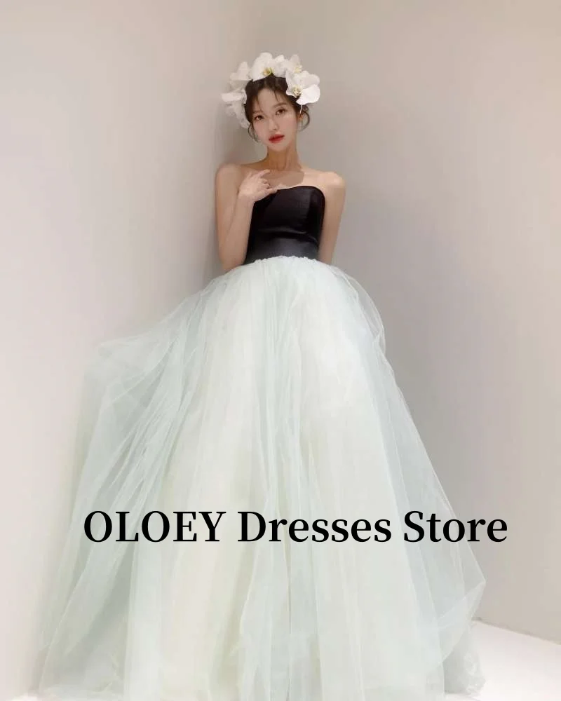 OLOEY Contrast Color Evening Party Dresses Korea Photo shoot Black Top Mint Green Skirt Long Wedding Photo shoot Customized