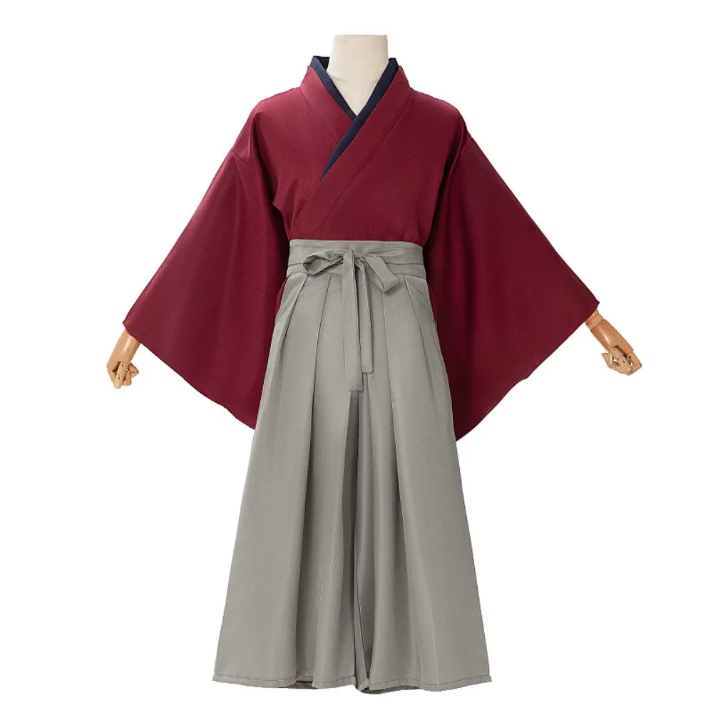 Kimono Tradicional Japonés Rojo Sólido Vintage para Hombre, Disfraz de Samurai Kendo para Halloween, Carnaval, Fiesta Temática