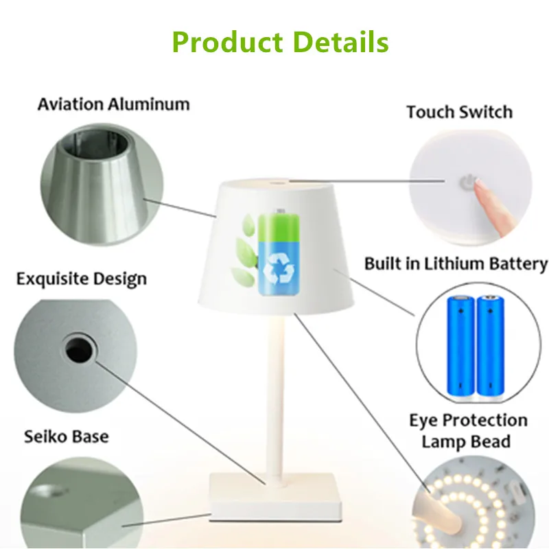 Lampu meja peredupan sentuh, daya USB, lampu meja tanpa kabel, lampu baca LED 5000mAh, lampu kantor Modern baru untuk Bar/rumah