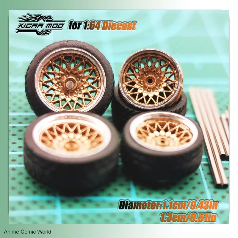 Hot Wheels 1/64 Model Car ABS Wheels with Rubber Tire Metal Rims Front Small Rear Large Refitting Parts for Model Car