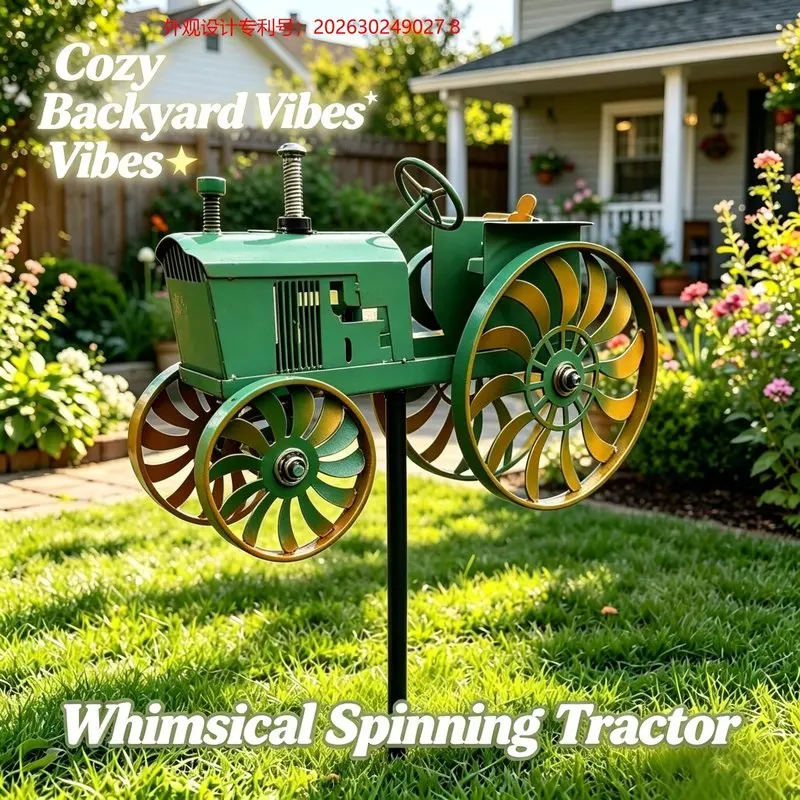 Cross-border metal wrought iron tractor windmill garden decoration outdoor rotating ornament