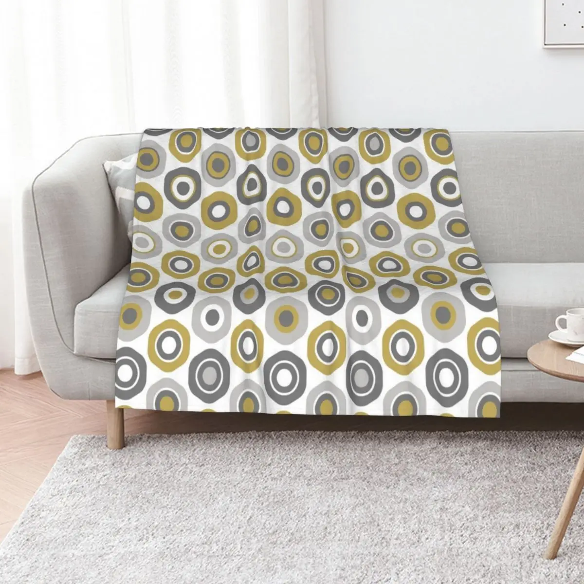 

Buttons Geometric Honeycomb Pattern in Gray and Burnished Gold Throw Blanket Sofa Decorative Beds for winter Blankets