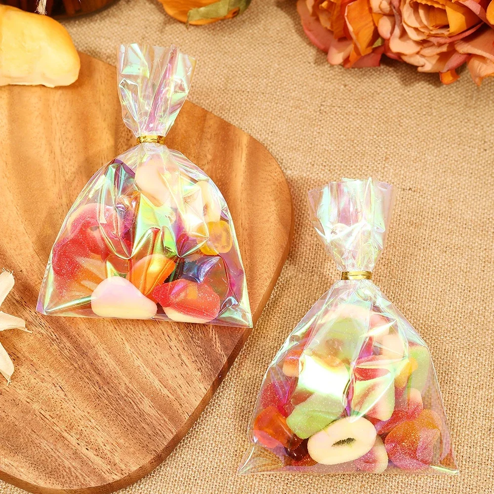 50 stücke Regenbogen Cellophan Geschenkt üten holo graphische Party bevorzugen Taschen für Geschenke, Leckereien und Veranstaltungen-perfekt für Feiertage, Geburtstage – Detail 2