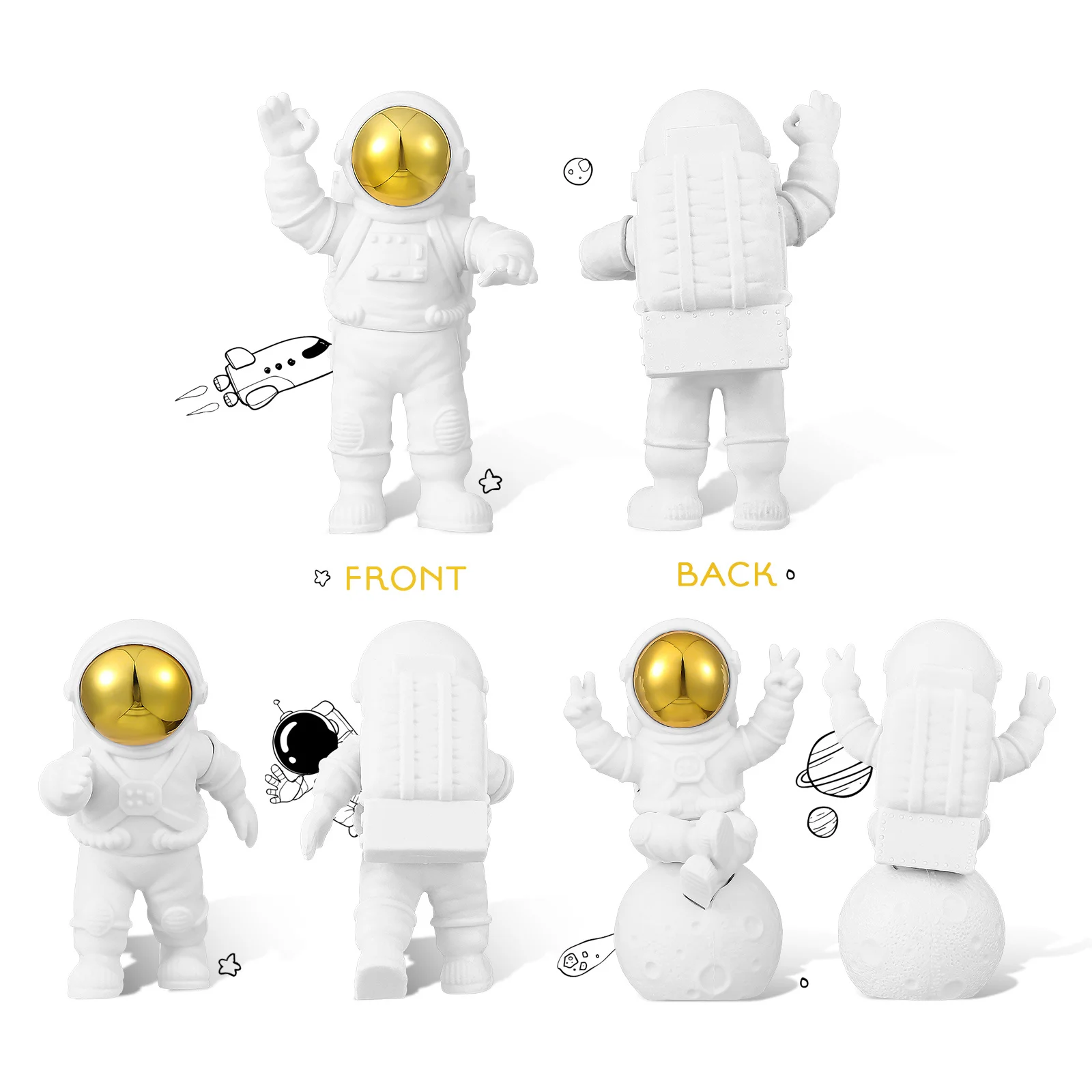 

3 Pcs Gifts Sculpture Decor Astronaut Figure Small Pvc Desk Statue
