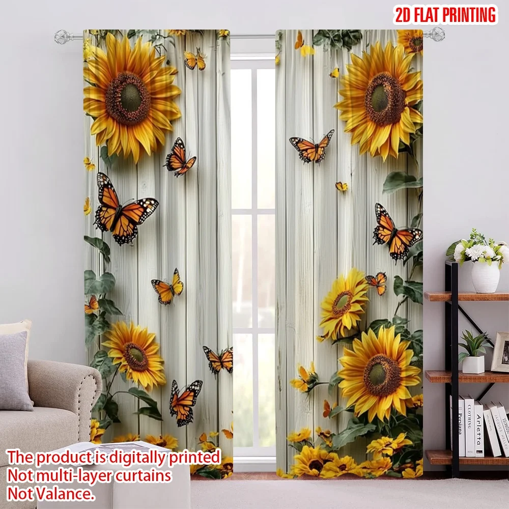 

2pcs Party Window Curtains Butterflies and sunflowers Versatile Polyester Fabric,Without Electricity Festive Backdrops Perfect