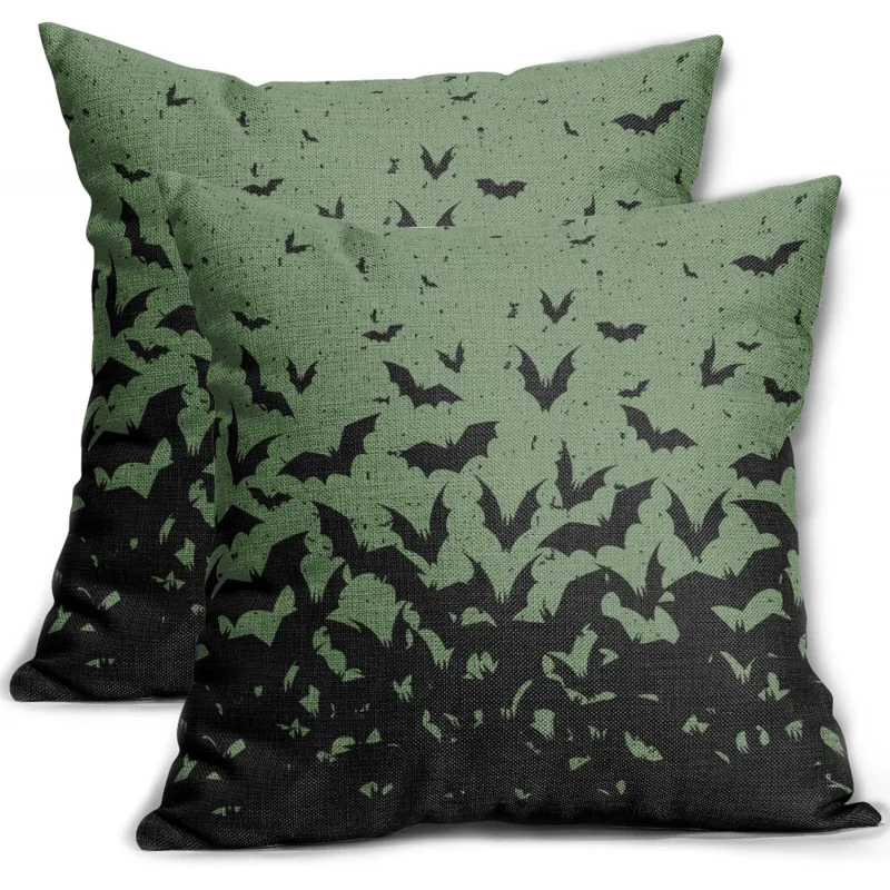 

Halloween bat pillowcase 20x20 set2-piece green horror pattern printed pillow outdoor vacation linen cushionsofa bed