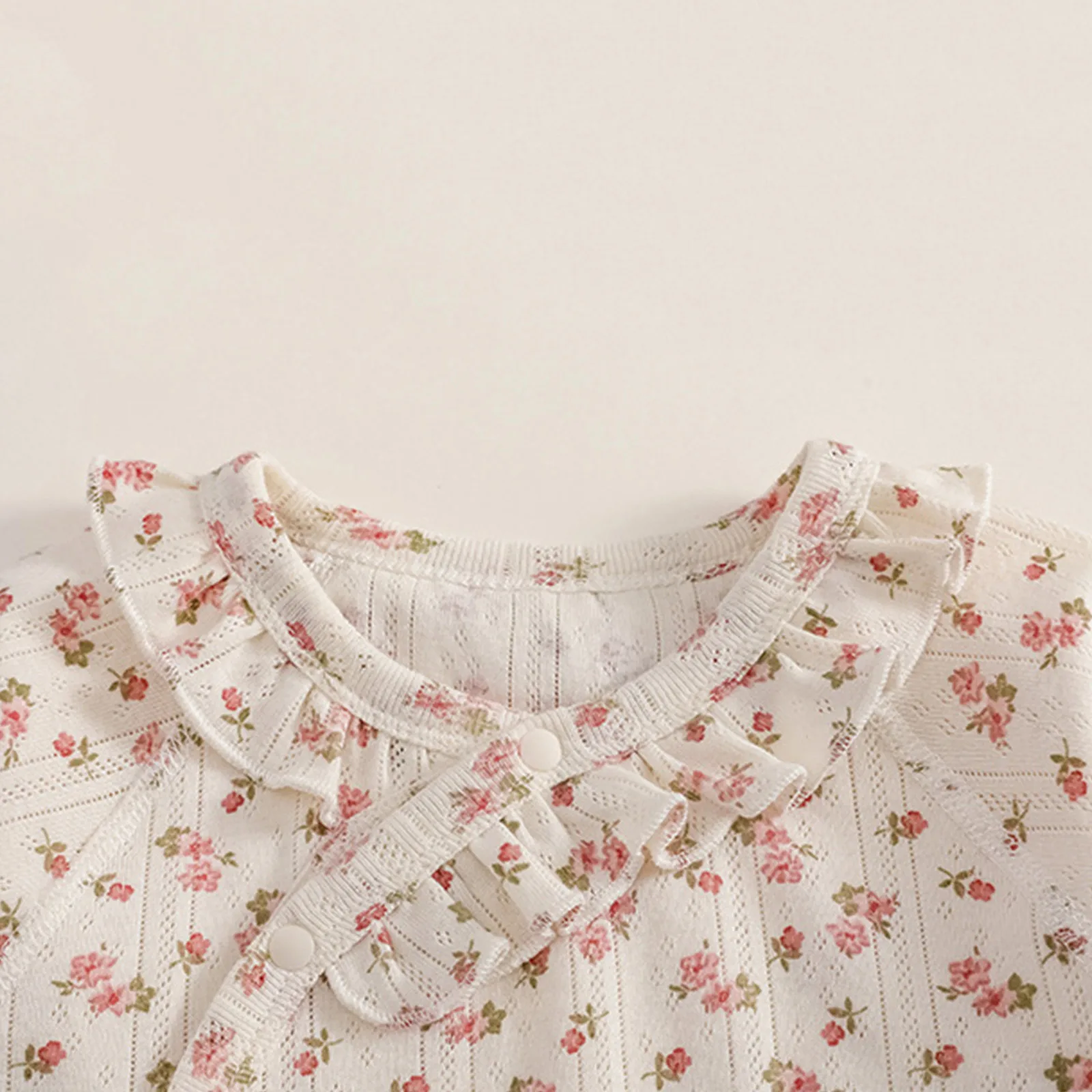 الوليد الطفل بنات القطن رومبير طويلة الأكمام الكشكشة الأزهار المطبوعة بذلة مع مريلة مكشكشة الرضع القادمة المنزل الزي Homewear #5