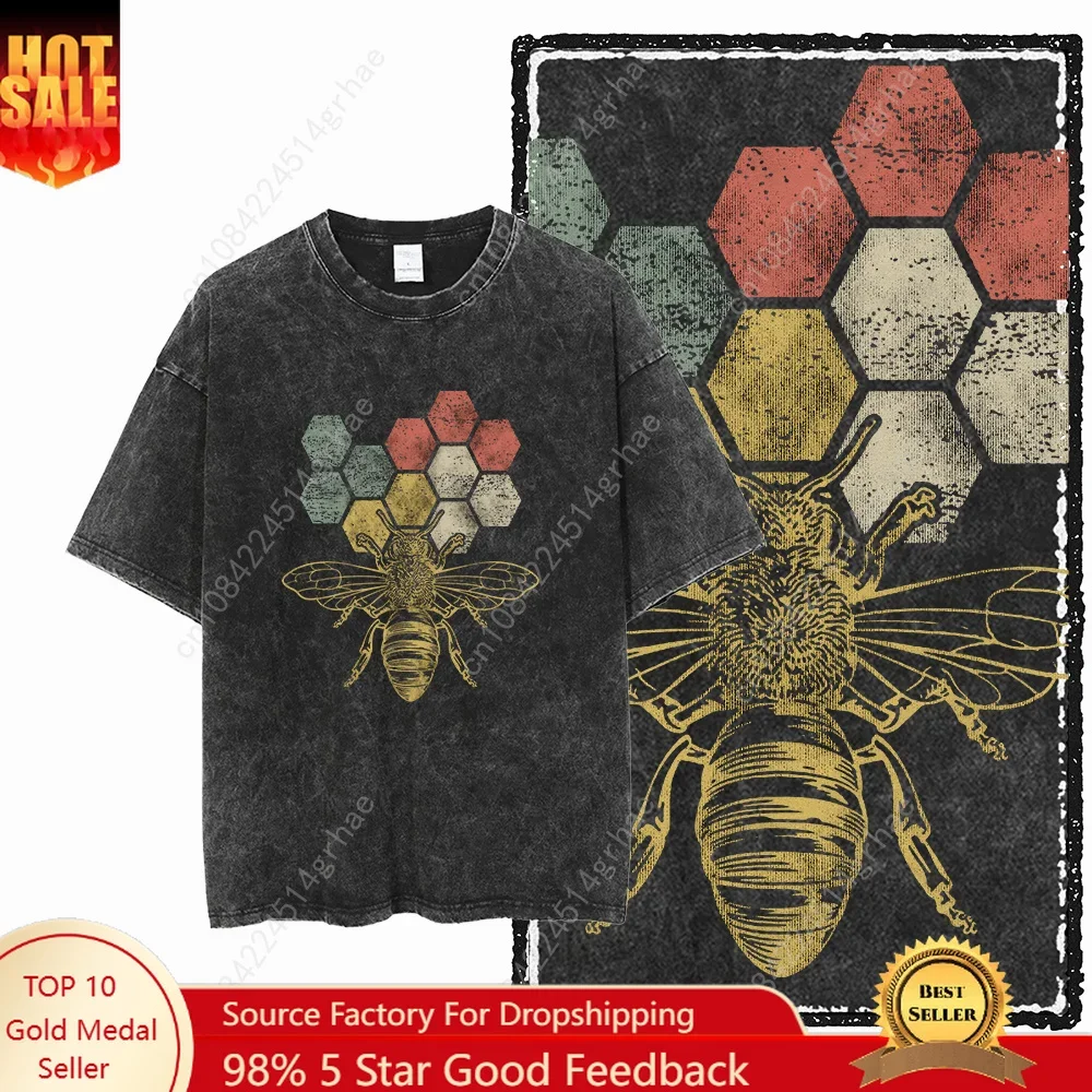DE BEES Printed Acid Washed Cotton Exclusive Graphic Unisex T Shirt Cool Vintage Streetwear Men Tshirts Big Size Tee for men