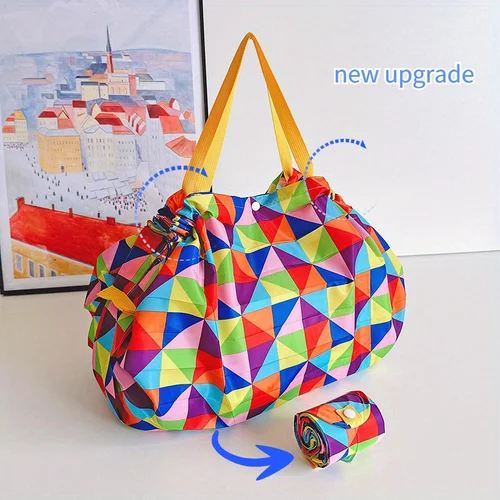 Imagen 1 del producto Bolso bandolera para compras reutilizable, ecológico, con botón a presión plisado Kawaii, plegable, ultraligero, portátil para viajes de negocios