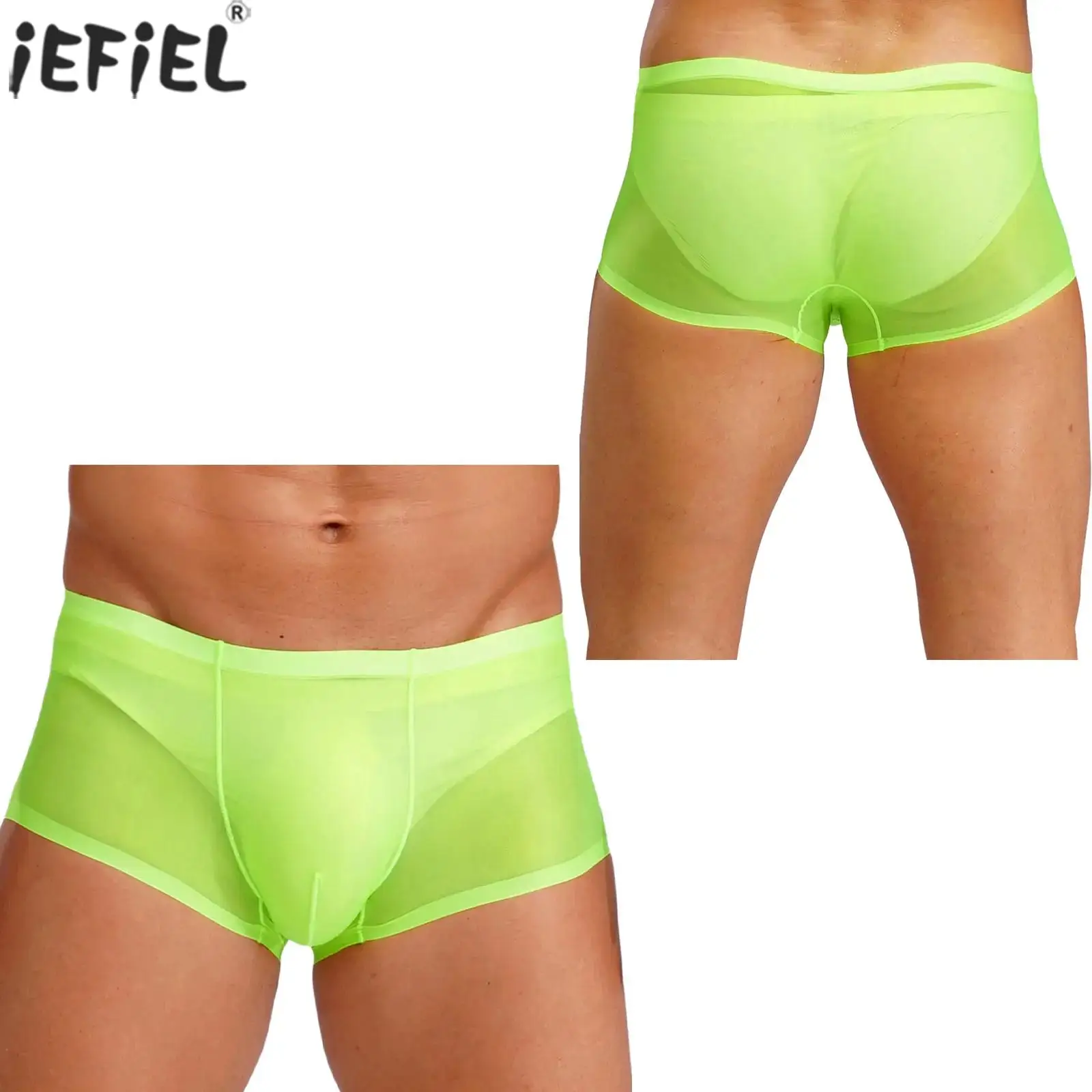 

Fluorescence Ice Silk Swim Trunk Low Waist Bulge Pouch Panties Underwear Men Mesh Stylish Breathable Solid Color Daily Briefs