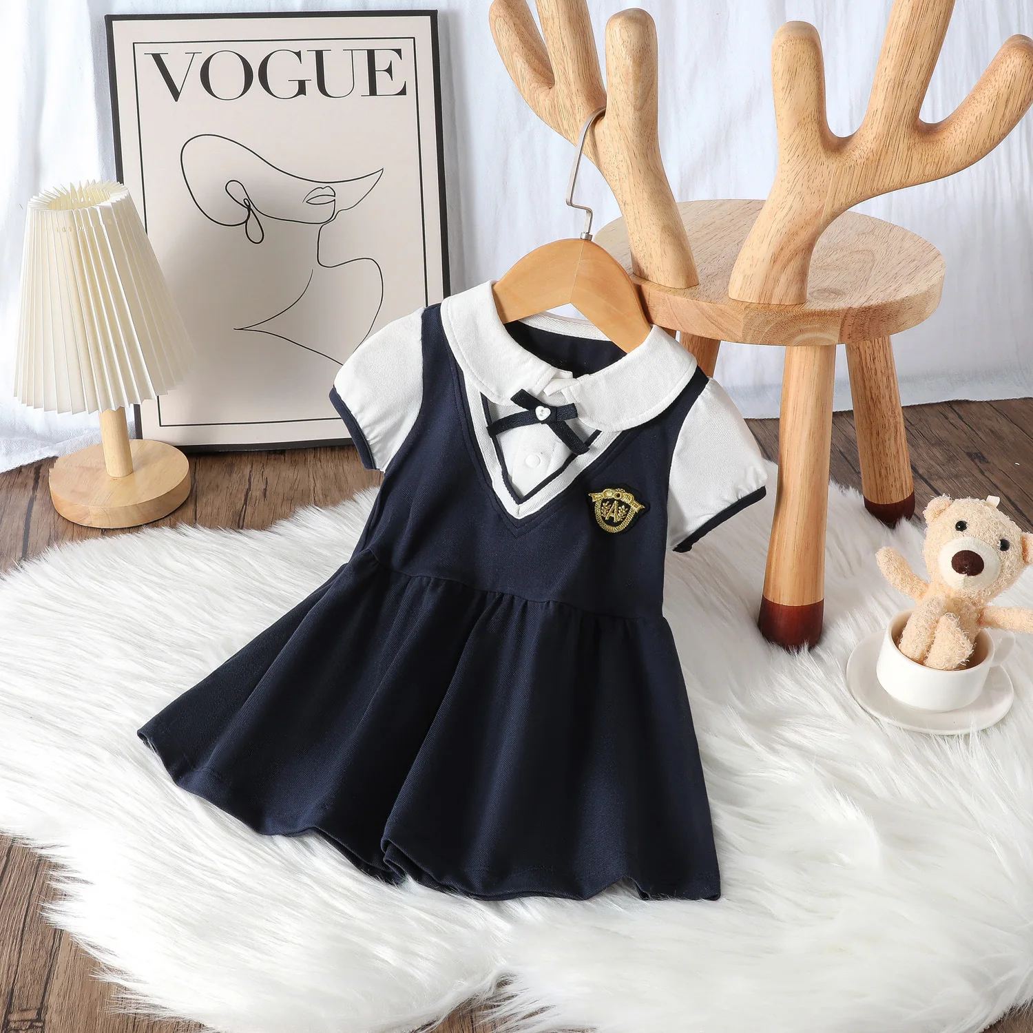 

Girls School-style Dress Summer Dress Stylish A-line Silhouette Baby Princess Attire Kindergarten Uniform